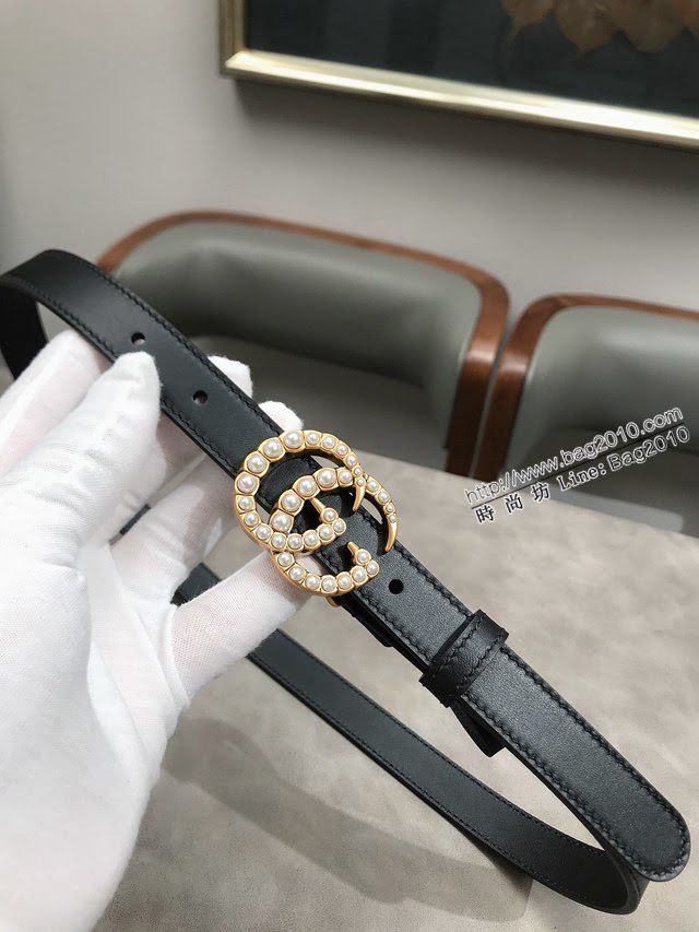 Gucci女士皮帶 古奇珍珠扣雙面牛皮腰帶  jjp1844